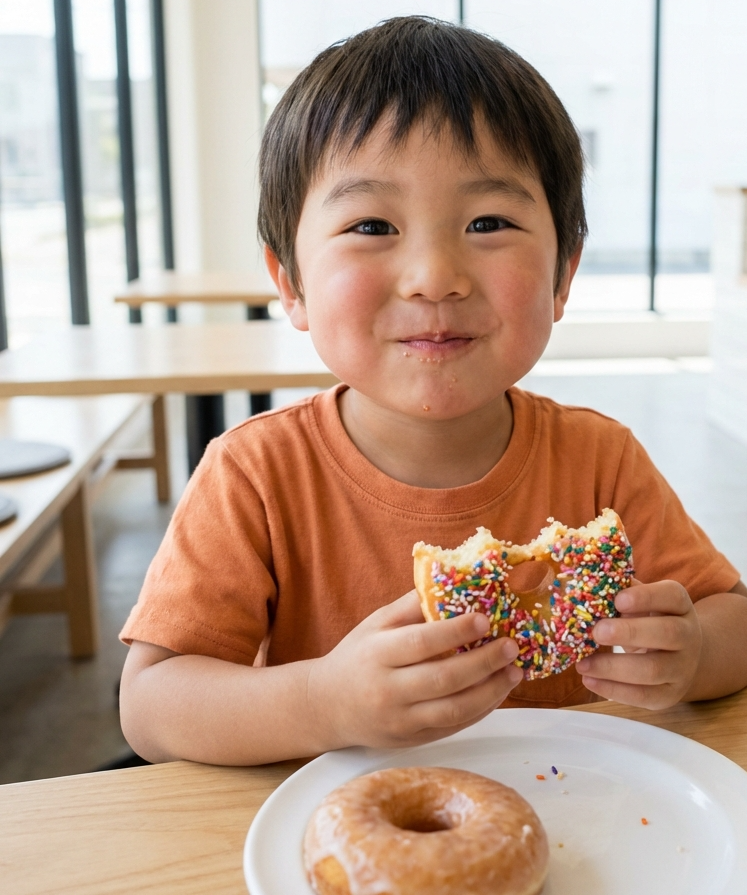 食事チケットで笑顔の子ども